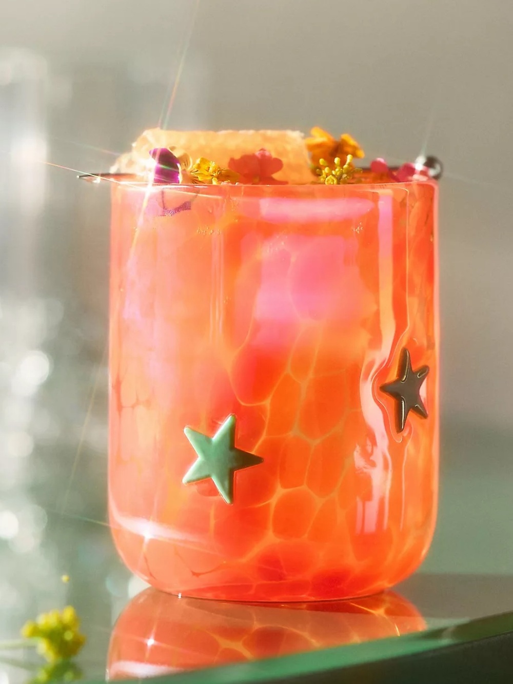 Anthropologie Coral Orange Star Accent Icon Juice Glass Tumbler